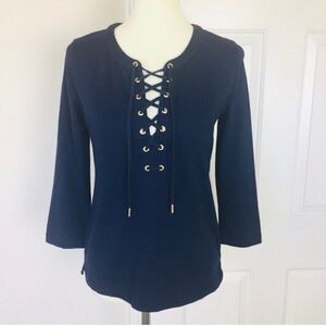 J Crew Top Tie Up Long Sleeves Navy Blue XS Brand